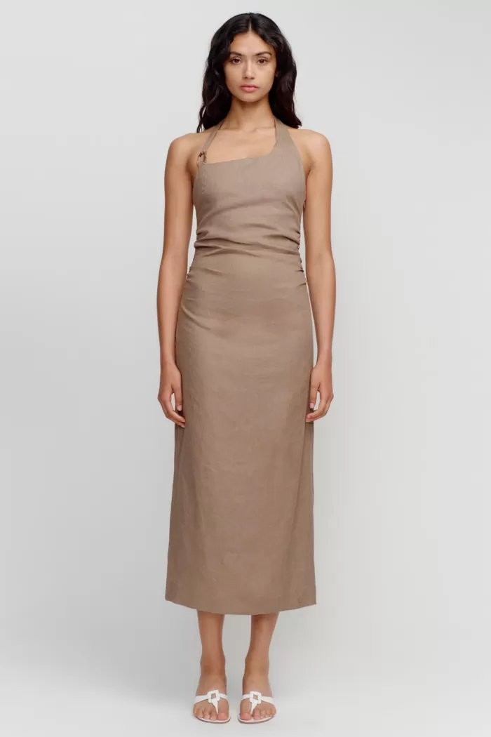 Discount Ownley Anastasia Midi Dress - Porcini