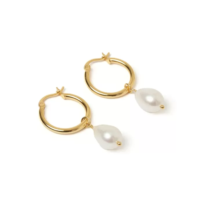 Outlet Arms of Eve Augusta Gold Hoop & Freshwater Pearl Earrings - Small