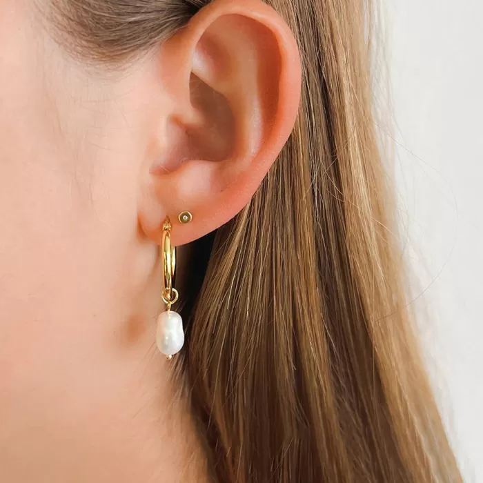 Outlet Arms of Eve Augusta Gold Hoop & Freshwater Pearl Earrings - Small