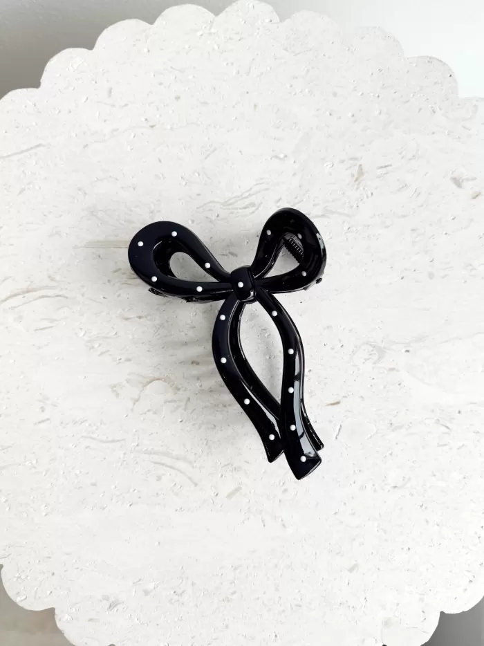 Cheap Golden Tribe Bow Clip - Black w/. White Spot