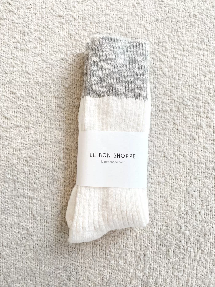 Store Le Bon Shoppe Colour Block Cottage Socks - White Linen/ Heather Grey