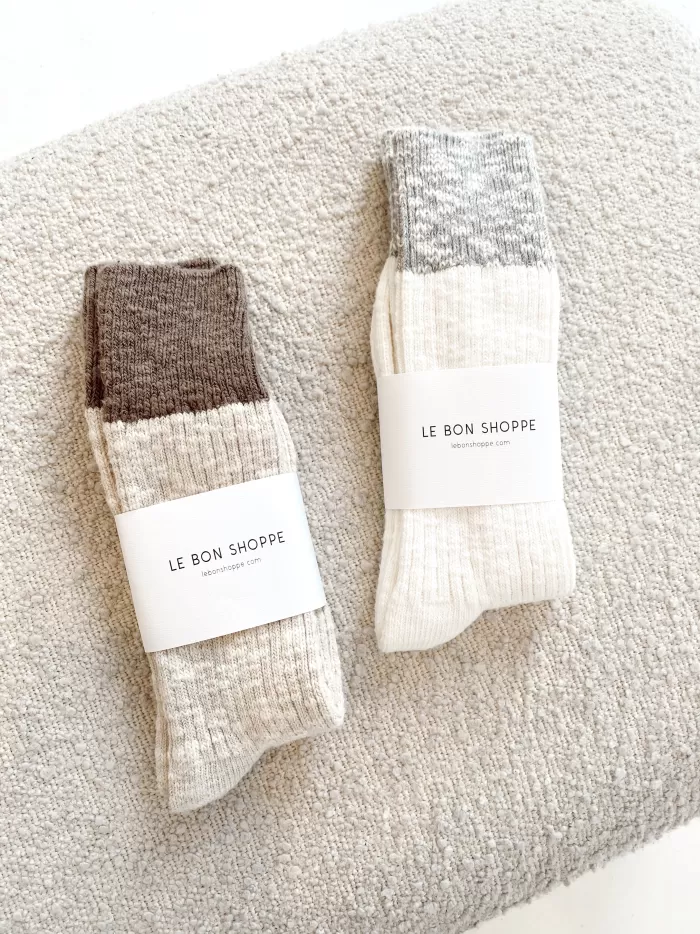 Store Le Bon Shoppe Colour Block Cottage Socks - White Linen/ Heather Grey