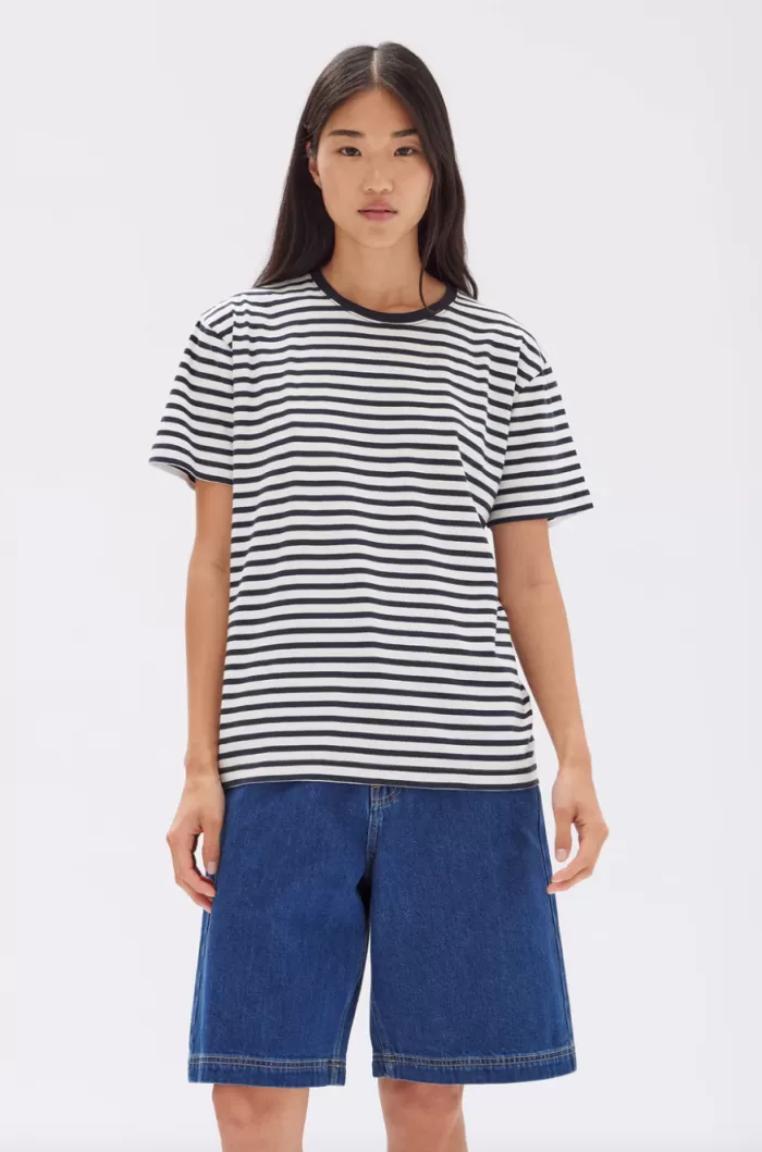 Discount Assembly Label Harbour Stripe Short Sleeve Tee - True Navy/White