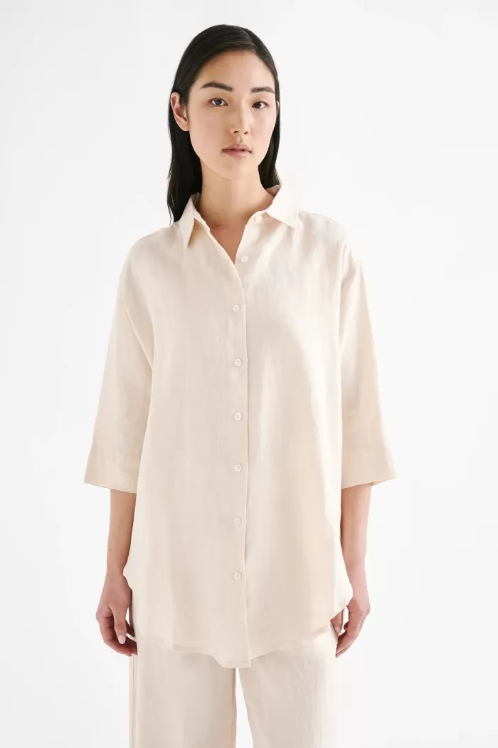 Store Nude Lucy Lounge Linen Longline Shirt - Pannacotta