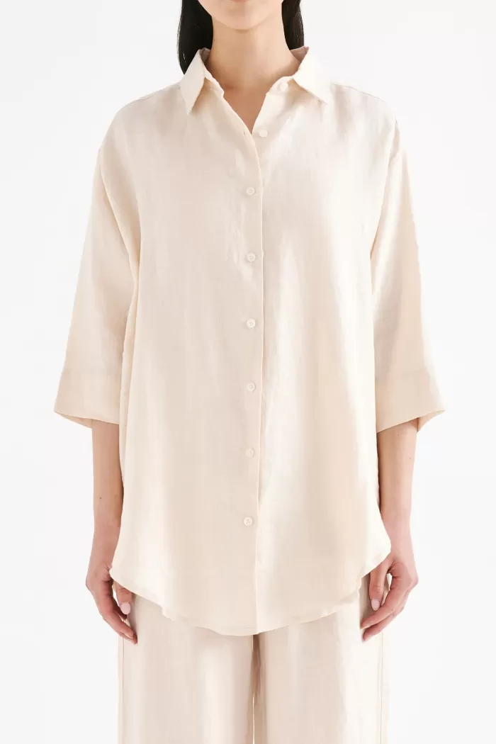 Store Nude Lucy Lounge Linen Longline Shirt - Pannacotta