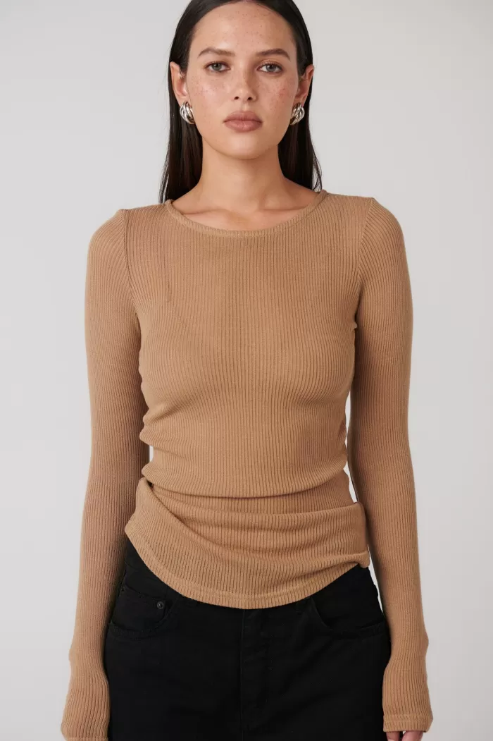 Discount Bayse Brand Myles Crew Neck Top - Latte