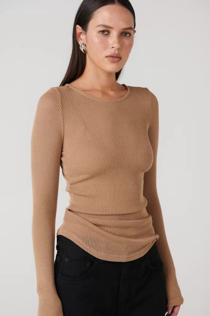 Discount Bayse Brand Myles Crew Neck Top - Latte