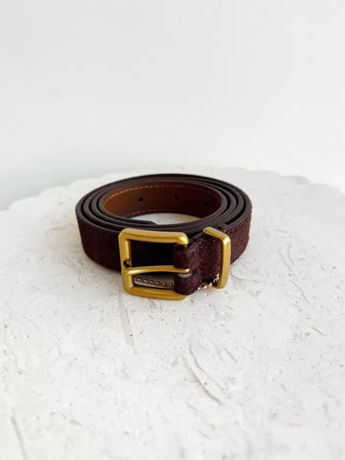 Best BLVD. the label Slim Suede Belt - Chocolate