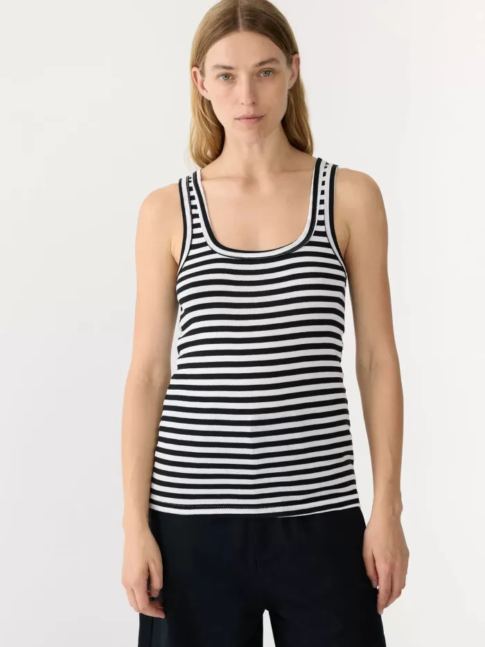 Shop Bassike Stripe Slim Rib Tank ii - Black/White